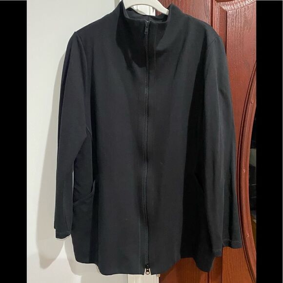 Eileen Fisher Black Ribbed Zip Front Jacket Size L - Picture 1 of 5